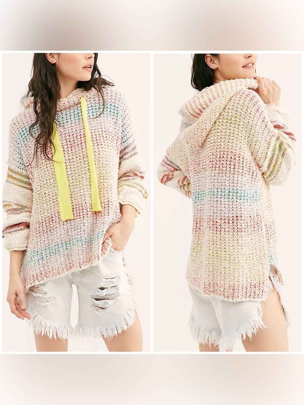 NWT Free People Sit Next To Me Hoodie - cream combo multicolor stripe - Small